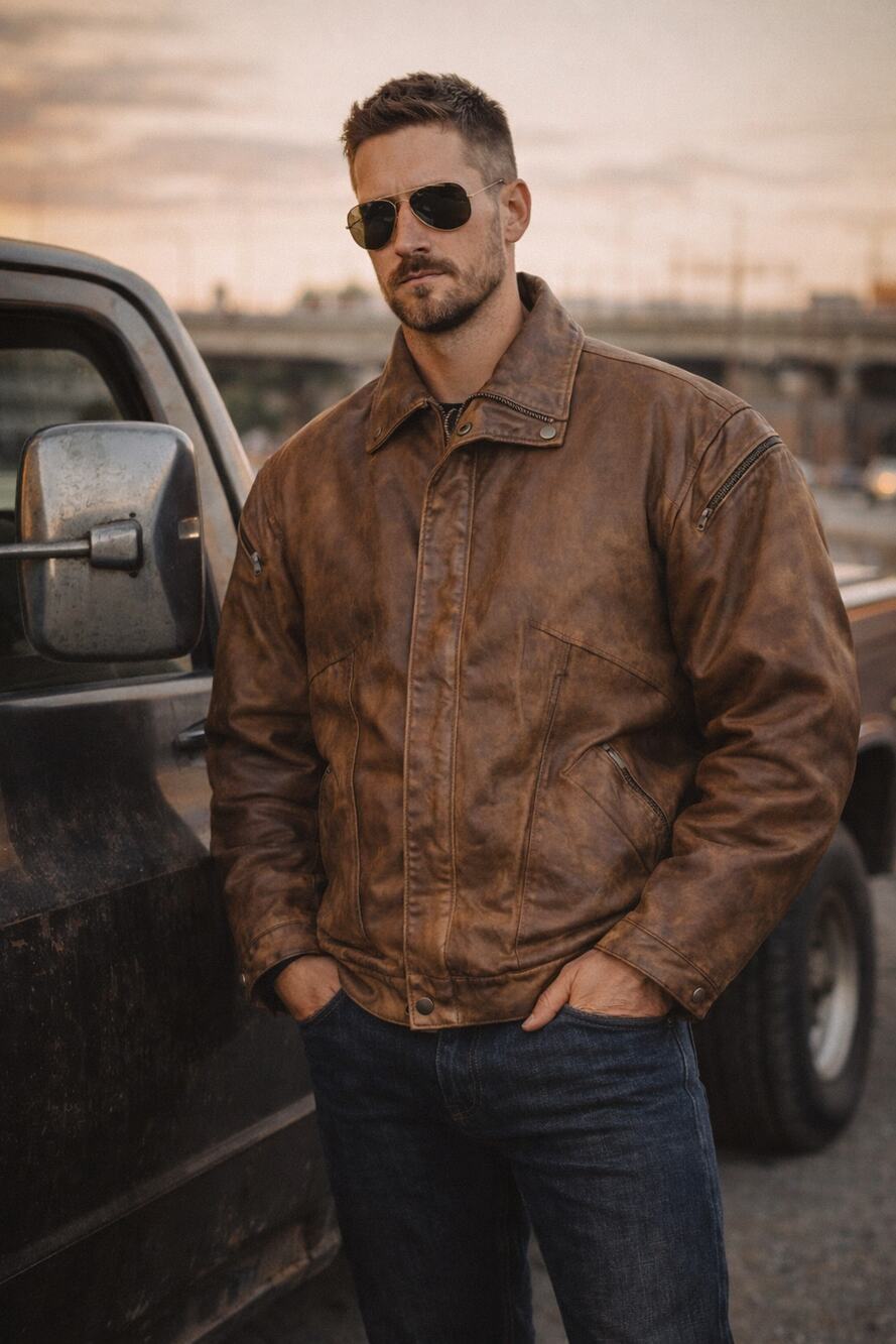 Vintage Adventure Bound XL Distressed Brown Leather Bomber Moto Jacket Aviation